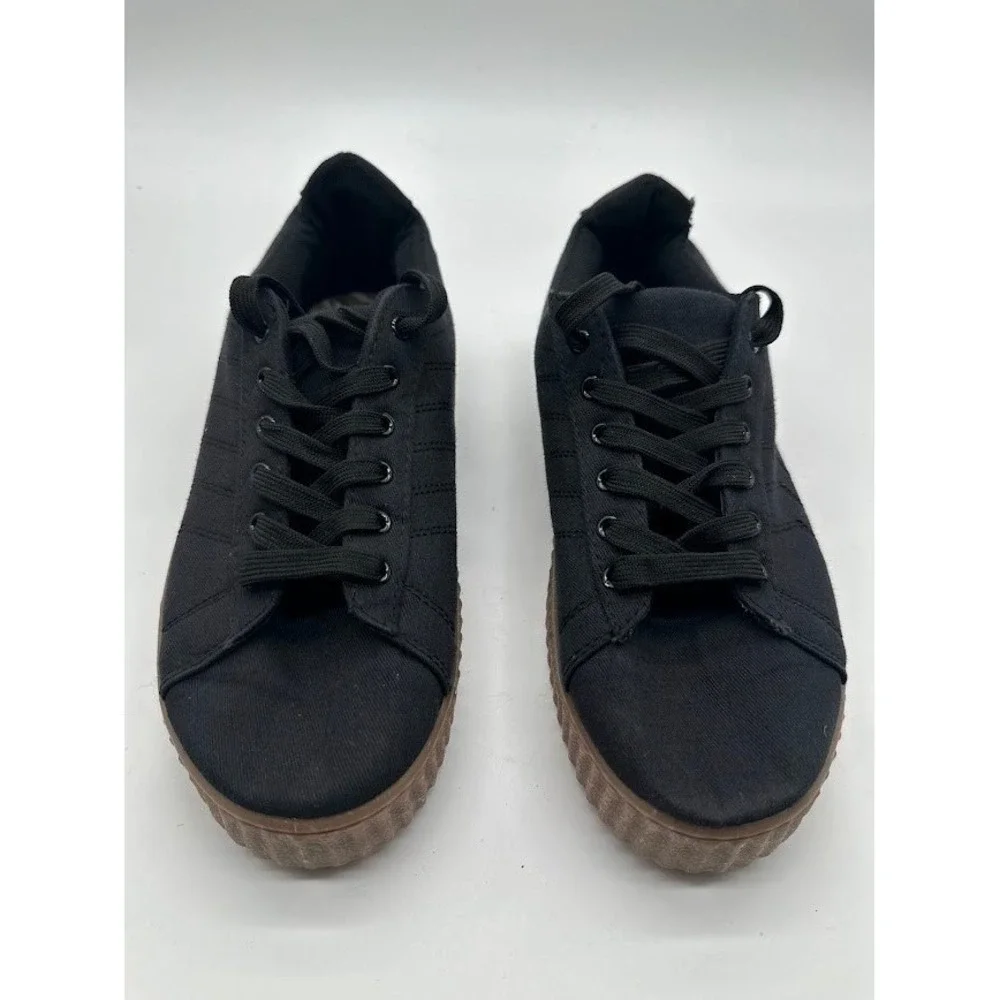 Just Be Black Canvas Platform Creeper Sneakers Gum Sole Womens Size 9 0800735